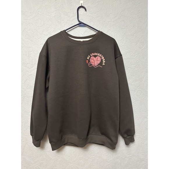 In My Crochet Era Sweatshirt Fits Like XL Crochet Lover Crewneck Dark Grey M16 - Picture 2 of 5